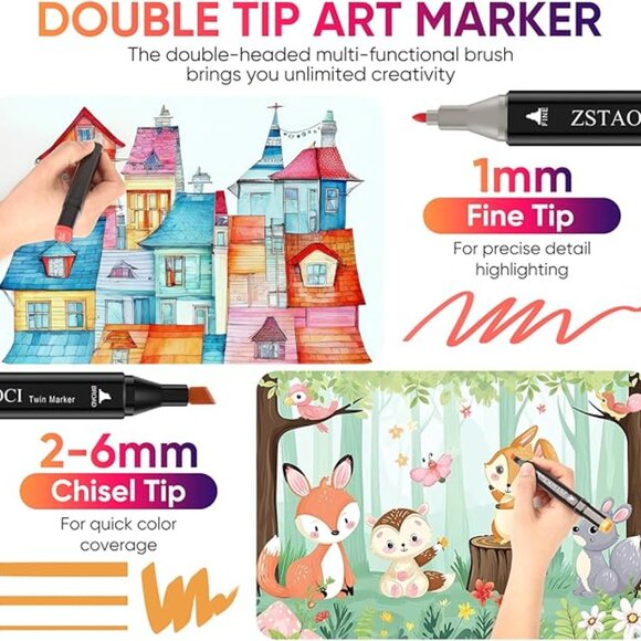 80-Color Dual Tip Alcohol Markers Set – Art Drawing Pens for Kids & Adults - Picture 6 of 8